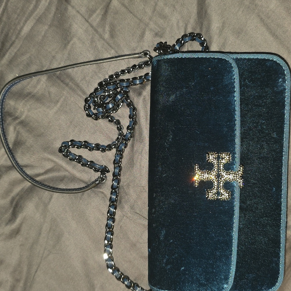 Tory Burch Britten Elegant Black Velvet Crossbody Bag